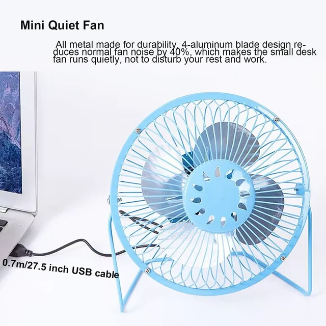 Alt view image 5 of 6 - 4 Inch Small Usb Desk Fan, Metal Mini Quiet Personal Cooling Fan for Home Office Car Travel (Blue)