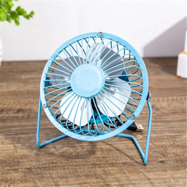 Alt view image 6 of 6 - 4 Inch Small Usb Desk Fan, Metal Mini Quiet Personal Cooling Fan for Home Office Car Travel (Blue)