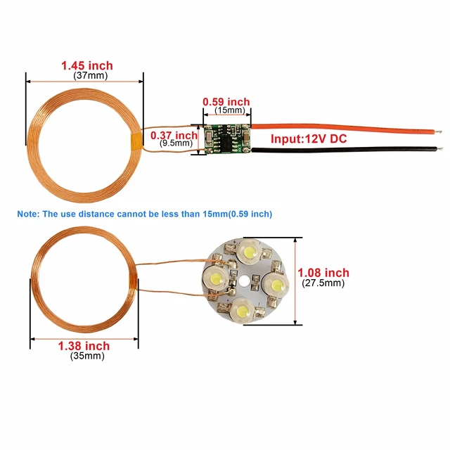 Alt view image 3 of 5 - 12V 50mm Distance Charging Transmitter + Receiver 4 pcs 1W high Power LED Power Charger Transfer
