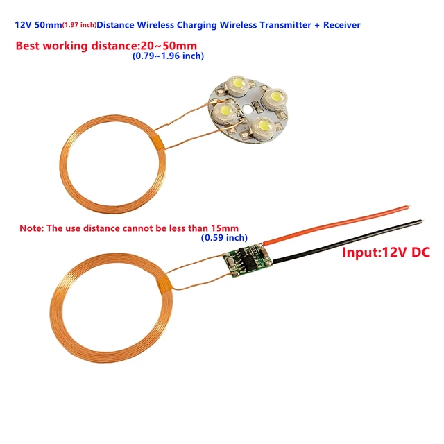 Alt view image 4 of 5 - 12V 50mm Distance Charging Transmitter + Receiver 4 pcs 1W high Power LED Power Charger Transfer