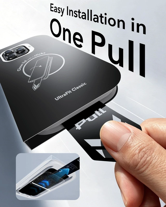 Alt view image 3 of 7 - 3 Pack for iPhone 15 Pro Max Screen Protector, Classic | Easy One-Pull Installation, 2X Impact Absorption, 9H Tempered Glass, Full-Coverage Protection, UltraFit Tray, Bubble-Free