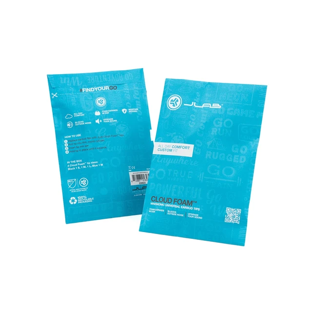Alt view image 4 of 5 - Cloud Foam Earbud Tips, Universal fit, Memory Foam, Moisture Wicking, Black/Blue, 4 Pairs