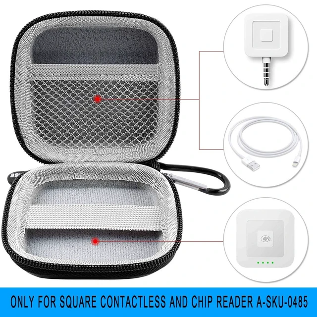 Alt view image 3 of 7 - Hard Case for Square Reader for Contactless and Chip (2nd Gen) | Hard EVA Protects from Drops and Pressure; Mesh Pocket Organizes USB Cable, Carabiner Clips to Work Bags, Black, Case Only