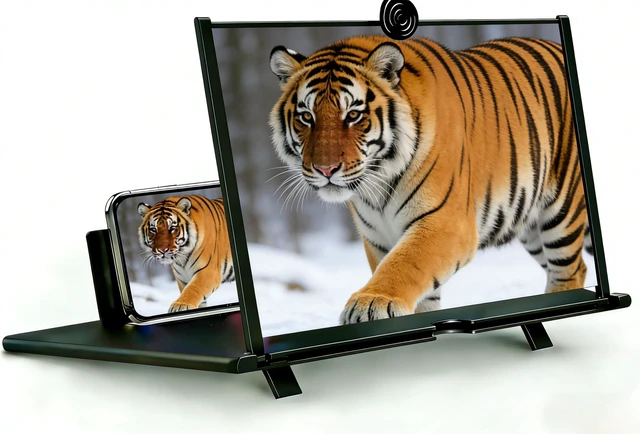 Main image of Screen Magnifier,3D HD Mobile Phone Magnifier Projector Screen Enlarger for Movies, Videos, and Gaming,Foldable Cell Phone Stand with Screen Amplifier,Supports All Smartphones 12'' (Black)