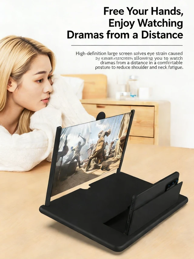 Alt view image 4 of 7 - 10.5 Inch 2026 Upgraded Phone Screen Magnifier, 3D HD Foldable Screen Amplifier with Stand for Movies, Videos, and Reading, Black