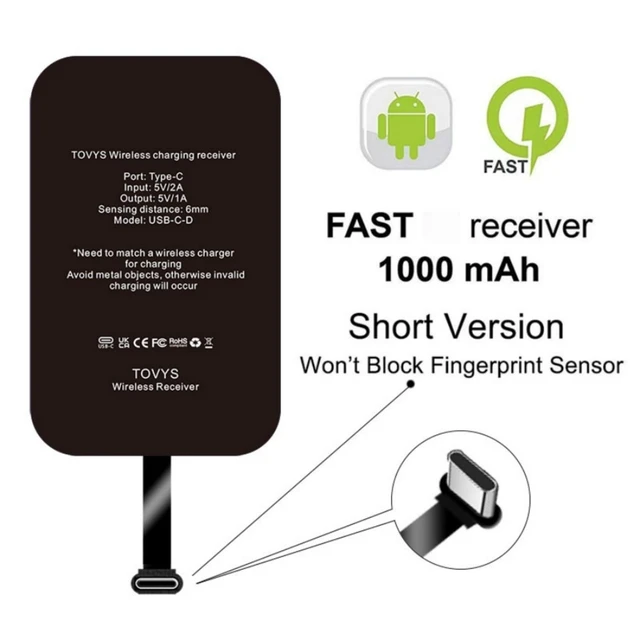Alt view image 5 of 7 - Wireless Charging Receiver and Adapter, Wireless Charger Receiver Module, Suitable for Google Pixel 3A XL, Samsung Galaxy A13/A14/A15/A42, LG, and Other USB-C Phones.