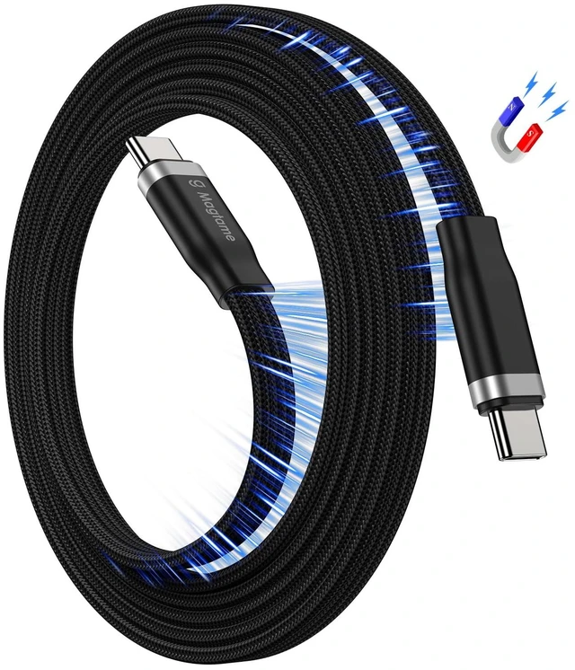 Main image of Magnetic USB C to USB C Coiled Cable Flat 3.3FT, 60W Fast Charging | Magnetic Self-Winding Design Keep Cord Tangle-Free, Flat Coiled Structure for Travel/Car Console. Fits iPhone 17/16 & Laptop