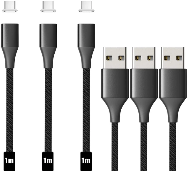 Main image of Magnetic Charging Cable, Gen10 Nylon Braided Magnetic Phone Charger Compatible with USB-C,Type C Devices and Phones(3.3ft/3 Pack Black)