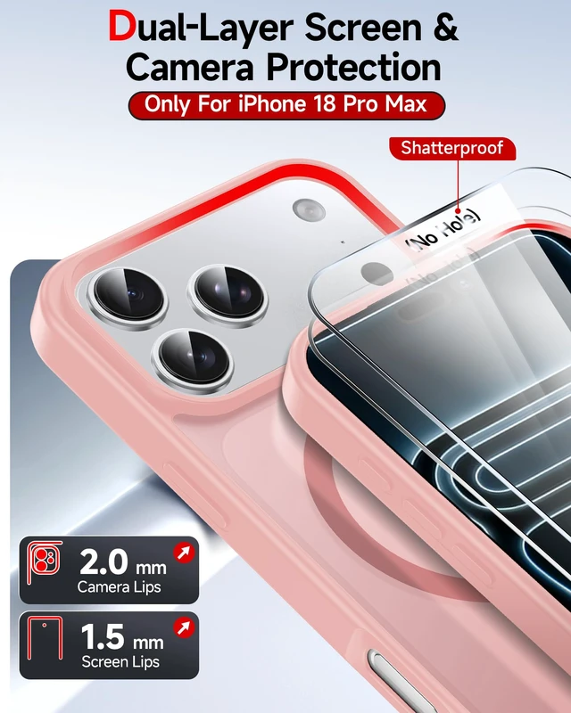 Alt view image 4 of 7 - Magnetic for iPhone 18 Pro Max Case 2026 with Screen Protector Pink | Compatible with Magsafe, Anti-Yellowing, Air Cushion Military-Grade Protection, i Phone 18 Pro Max Funda Para Cover,6.9"