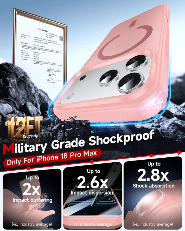 Alt view image 5 of 7 - Magnetic for iPhone 18 Pro Max Case 2026 with Screen Protector Pink | Compatible with Magsafe, Anti-Yellowing, Air Cushion Military-Grade Protection, i Phone 18 Pro Max Funda Para Cover,6.9"