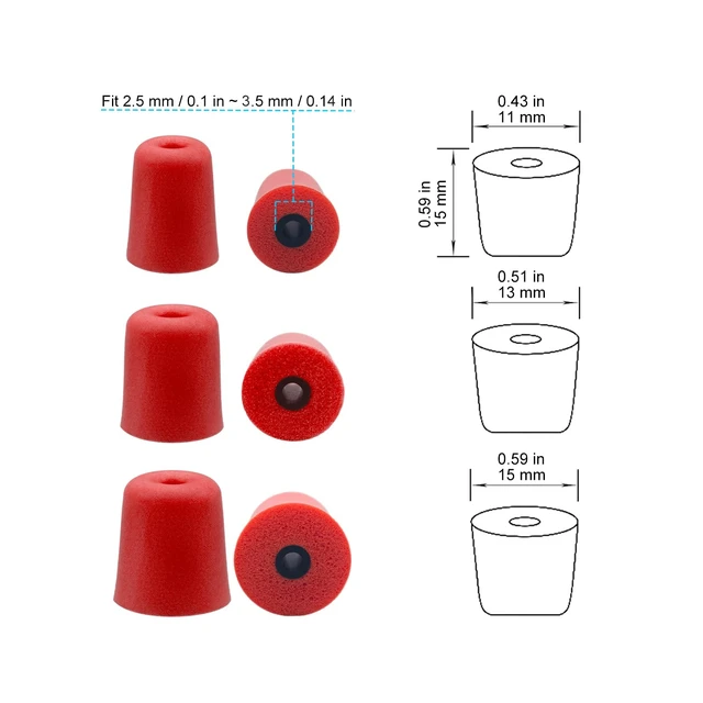 Alt view image 4 of 6 - Foam Replacement Ear Tips for Walker's, Westone, Shure, Plugfones | Earbuds Tips Compatible with Etymotic, Elgin, ISOtunes PRO Earbuds, IEM ear tips,Comfort Fit, 3Pairs (Assorted -S/M/L) Red