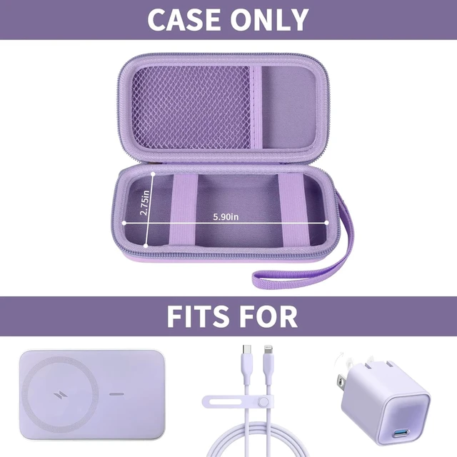 Alt view image 2 of 7 - Power Bank Case for Anker MagGo 633/622/621/321 Portable Charger, Box Only | 5000mAh/10000mAh Magnetic Battery Wireless Power Delivery, Hard Shell, for Commuters/Travelers, Office/Gym/Flights, Purple