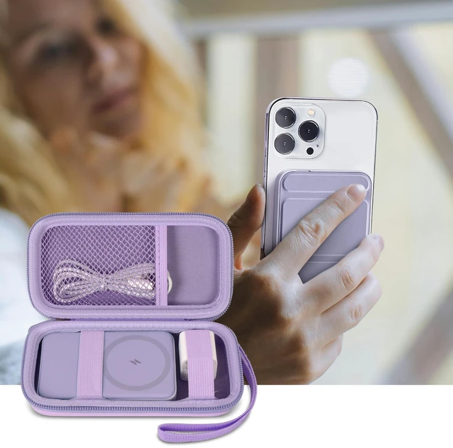 Alt view image 6 of 7 - Power Bank Case for Anker MagGo 633/622/621/321 Portable Charger, Box Only | 5000mAh/10000mAh Magnetic Battery Wireless Power Delivery, Hard Shell, for Commuters/Travelers, Office/Gym/Flights, Purple