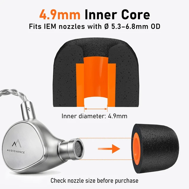 Alt view image 2 of 7 - 6-Pair Memory Foam IEM Ear Tips for in-Ear Monitor Headphones | Replacement Eartips for KZ, Moondrop, FiiO, Sennheiser and More, Noise Isolating, Comfortable, Secure Fit (S/M/L, Black)