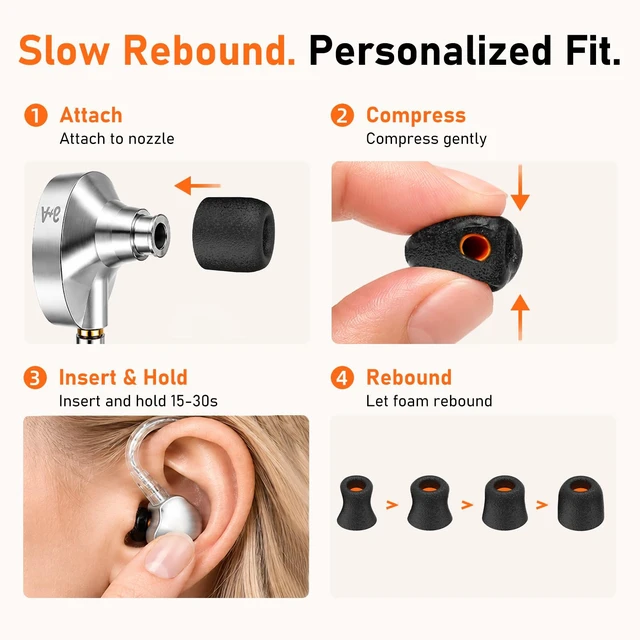 Alt view image 5 of 7 - 6-Pair Memory Foam IEM Ear Tips for in-Ear Monitor Headphones | Replacement Eartips for KZ, Moondrop, FiiO, Sennheiser and More, Noise Isolating, Comfortable, Secure Fit (S/M/L, Black)