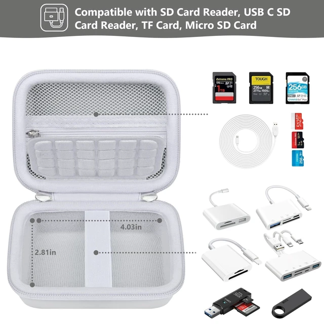 Alt view image 2 of 7 - Computer Memory Card Readers Organizer Case Compatible with SD Card Reader, USB C SD Card Reader, TF Card, Micro SD Card, Portable Memory Card Accessories Storage Bag Travel Case, White