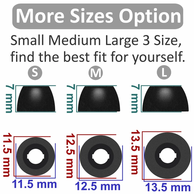 Alt view image 4 of 7 - Replacement Memory Foam Compatible with Beats Solo Buds/Fit Pro/Studio Buds + Ear Tips, 6 Pairs S/M/L Cancel Noise Fit in Case Comfortable No Silicone Pain for Beat Studio Buds - Foam Black