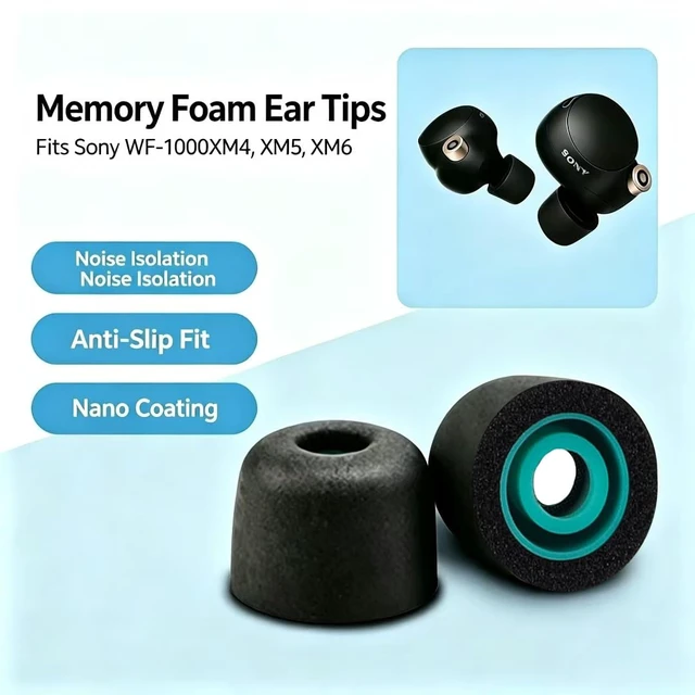 Alt view image 3 of 7 - Noise Isolation Memory Foam Ear Tips for Sony WF-1000XM4 XM5 XM6 | Black Slow rebound S/M/L, tight lock fit, external sound suppression, ache-free wear, soft dense covers