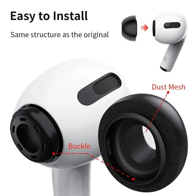 Alt view image 2 of 7 - Memory Foam Ear Tips for AirPods Pro 1st & 2nd Gen, 3 Pairs, Assorted S/M/L, Secure Fit, Black