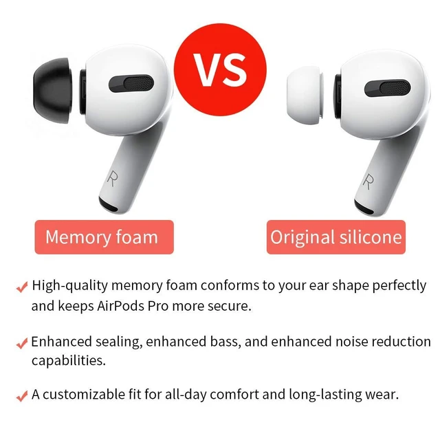 Alt view image 5 of 7 - Memory Foam Ear Tips for AirPods Pro 1st & 2nd Gen, 3 Pairs, Assorted S/M/L, Secure Fit, Black