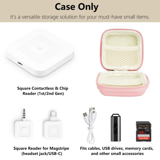 Alt view image 2 of 7 - Hard Case for Square Contactless & Chip Reader 1st/2nd Gen, Pink | Square Card Reader Case, Mini Carrying Bag for Credit Card Scanner, Charger Cords, USB Cables & Small Electronic Accessories