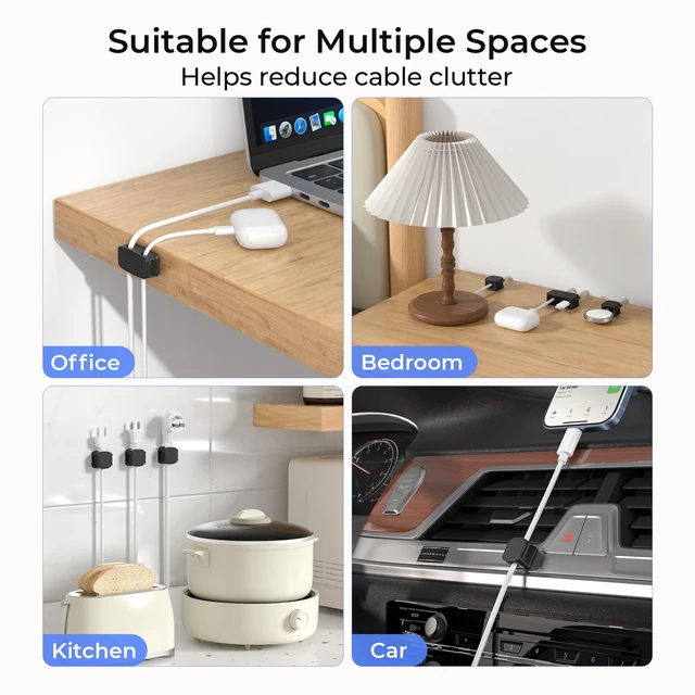 Alt view image 7 of 7 - 6Pack Magnetic Cable Clips Organizer,Cord Management Holder | Strong Adhesive Phone Charging Wire Keeper for Desk,Nightstand,Wall,Car,Desktop,Table,Home,Office