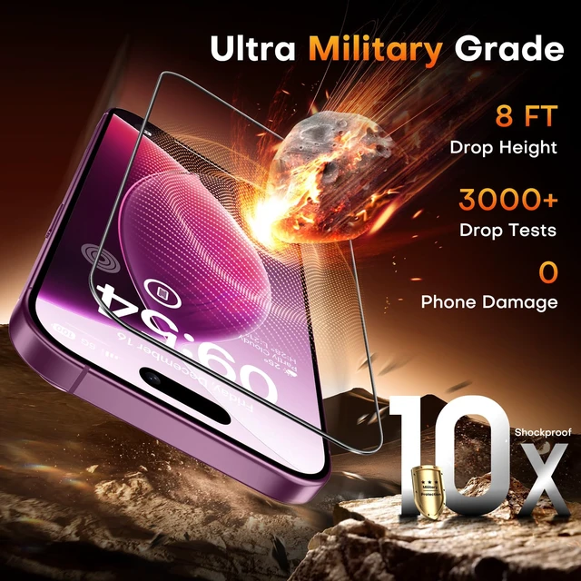 Alt view image 6 of 7 - iPhone 18 Pro Screen Protector, Easy Installation | Bubble-Free, 9H+ Tempered Glass, 8FT Military Grade Shatterproof, Anti-Scratch, Case Friendly HD Clear 6.3" 2 Pack