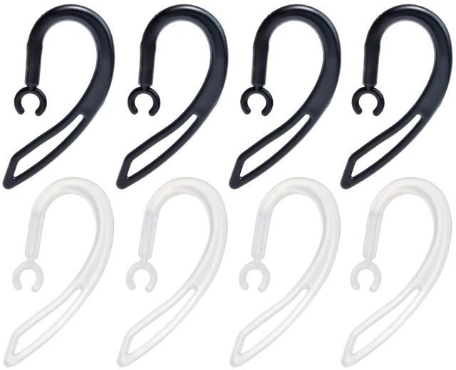 Main image of 8 Pack TPU Flexible Ear Hooks, 360° Rotatable Replacement Clip Loop for Bluetooth Headset & Mini Walkie Talkie Earpiece (4 Black, 4 Clear)