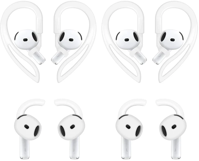 Main image of Ear Hooks Compatible with AirPods 4 4th Gen, 2 Pair Anti-Slip Adjustable Soft Rubber Earhook, 2 Pairs Silicon Ear Tips Hook, Compatible with AirPods 4 2+2 Pairs 615 White