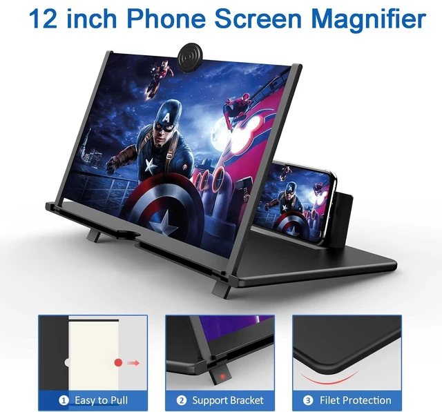 Alt view image 2 of 7 - 12 Inch Phone Screen Magnifier with Adjustable Angle Stand, Foldable 3D HD | Portable Amplifier, Cell Phone Compatible, Foldable Design, 3D HD Clarity