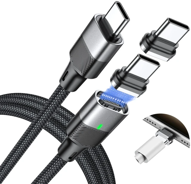Main image of 240W Magnetic USB C Charging Cable with 2 Detachable Tips 6.6FT | Two Ways Magnetic Tip can Connected Standard USB C Cable for 1Phone17/16/15, Mac-Book/1Pad Series, Sam-sung Galaxy