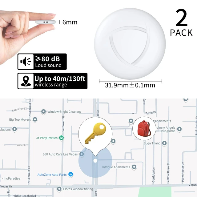 Alt view image 7 of 7 - 2 Pack Smart Bluetooth Tracker Key Finder Work with Apple Find My Item Locator Trakcer Tag Tracking Device for Keys,Wallet,Luggage,Pets and Bag iOS Compatible Only