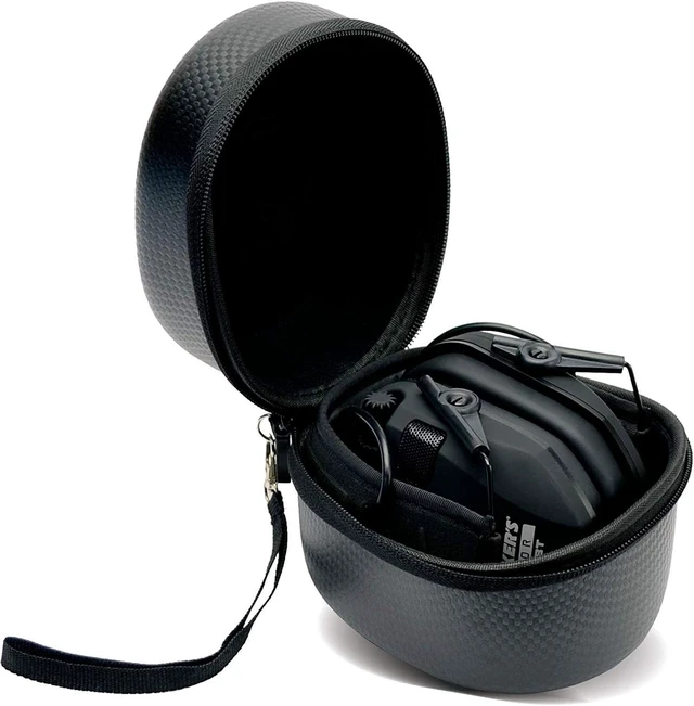 Main image of Muff Protective Case | Weather-Resistant Durable Shockproof Dustproof EVA Carbon Finish Hunting Range Shooting Earmuff Carrying Case, Nylon Lanyard