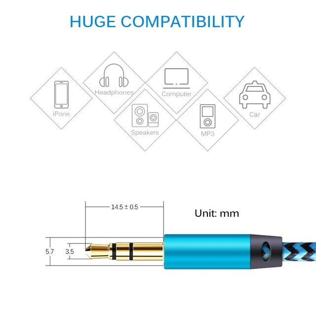 Alt view image 2 of 7 - AUX Cord for Car, 6 Pack 3.5mm Auxiliary Audio Cable, Braided Stereo AUX | 3.5mm Chords Compatible Headphone Car, iPhone, iPod, iPad, Samsung Galaxy, HTC, LG, Google Pixel, Tablet & More