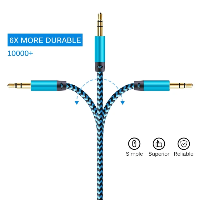 Alt view image 3 of 7 - AUX Cord for Car, 6 Pack 3.5mm Auxiliary Audio Cable, Braided Stereo AUX | 3.5mm Chords Compatible Headphone Car, iPhone, iPod, iPad, Samsung Galaxy, HTC, LG, Google Pixel, Tablet & More
