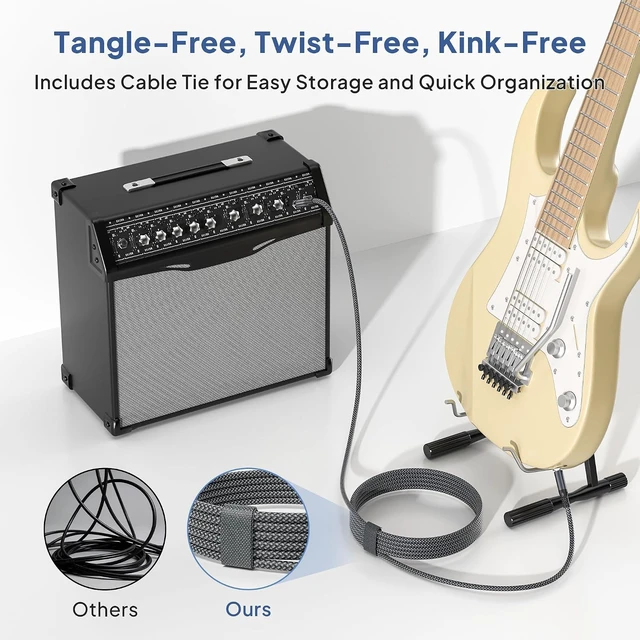 Alt view image 5 of 7 - 1/4 Inch TRS Instrument Cable 10FT 2Pack,6.35mm Male Guitar Cord 3M | 6.3mm Jack Stereo Audio Music Lead,Quarter Inch Balanced Line for Electric Guitar,Bass,Keyboard,Mixer,Amp,Speaker,Equalizer