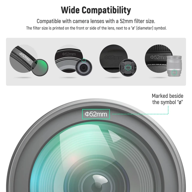 Alt view image 2 of 7 - 52mm Lens Cap Kit (2 Pack), Lens Cover with Anti Loss Strap | Cleaning Cloth, Compatible with Canon Nikon Sony Fujifilm Panasonic Camera Lens of 52mm Diameter