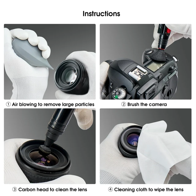 Alt view image 6 of 7 - 4-in-1 Camera Cleaning Kit for Canon, Nikon, Sony DSLR Cameras | Air Blower, Dual-Head Lens Brush Pen, Microfiber Cloths Included, Vaccum Sealed, VS-A13E