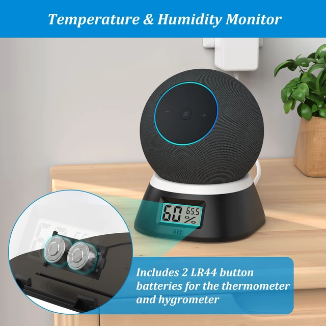 Alt view image 2 of 6 - Stand for Dot 5th Gen & Dot Max & Nest Mini, Temperature Display | Black, Digital Humidity Hygrometer Indoor Thermometer Gauge Monitor for Bedrooms, Office