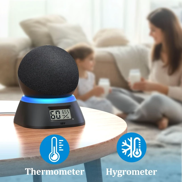 Alt view image 3 of 6 - Stand for Dot 5th Gen & Dot Max & Nest Mini, Temperature Display | Black, Digital Humidity Hygrometer Indoor Thermometer Gauge Monitor for Bedrooms, Office