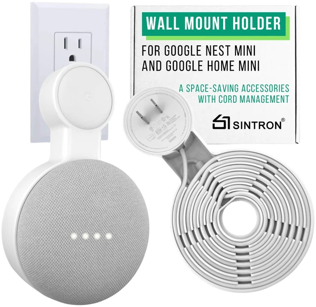 Main image of Outlet Wall Mount Holder for Google Nest Mini and Google Home Mini, A Space-Saving Accessories with Cord Management for Google Smart Speakers 1st Gen. and 2nd Gen., No Messy Wires or Screws.