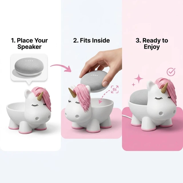 Alt view image 3 of 7 - Unicorn Google Home Mini Holder Stand Cute Animal Google Mini Accessories, Decorative Home Speaker Stand Compatible with Google Home Mini & Nest Mini (2nd Gen) Aesthetic Room Decor & Protective Base