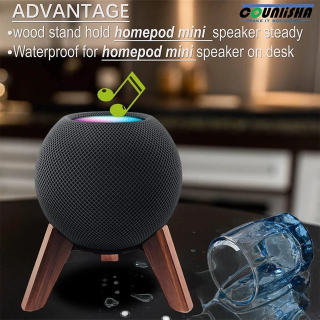 Alt view image 3 of 7 - Real Wood Stand for Homepod mini(2020 Released), Wooden Holder Tripod with Metal Frame,Safe Stable Mount with Anti-Slip Silicone pad Protects Home pod mini Speaker Well (Color:Walnut)