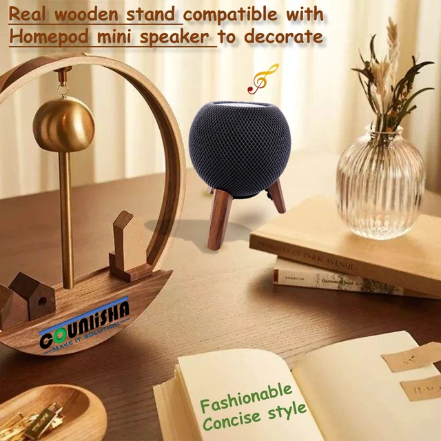 Alt view image 6 of 7 - Real Wood Stand for Homepod mini(2020 Released), Wooden Holder Tripod with Metal Frame,Safe Stable Mount with Anti-Slip Silicone pad Protects Home pod mini Speaker Well (Color:Walnut)