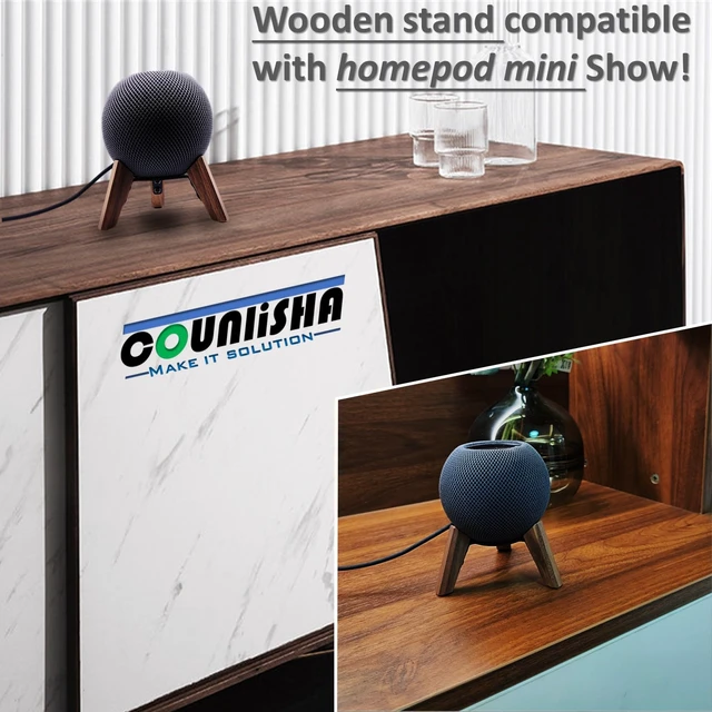 Alt view image 7 of 7 - Real Wood Stand for Homepod mini(2020 Released), Wooden Holder Tripod with Metal Frame,Safe Stable Mount with Anti-Slip Silicone pad Protects Home pod mini Speaker Well (Color:Walnut)