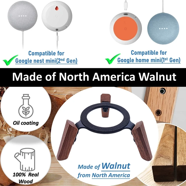 Alt view image 3 of 7 - Real Wood Holder Compatible for Google Home mini,nest mini(2nd gen),Small Secure Tripod Accessories for Speaker Better Sound,Sturdy Durable Stable Wooden Stand for Home mini Smart Speaker(Walnut)