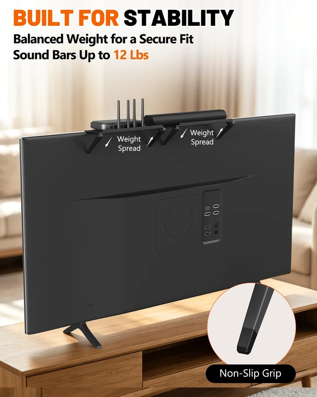 Alt view image 6 of 7 - No Drilling Soundbar Mount, TV Top Shelf Fits Most Soundbars up to 12 lbs, Universal Monitor Shelf-Sound Bar Mounts, Sound Bar Shelfs Above TV for Flat Screen TVs,No TVs Disassembly, 23.6x4.4inch