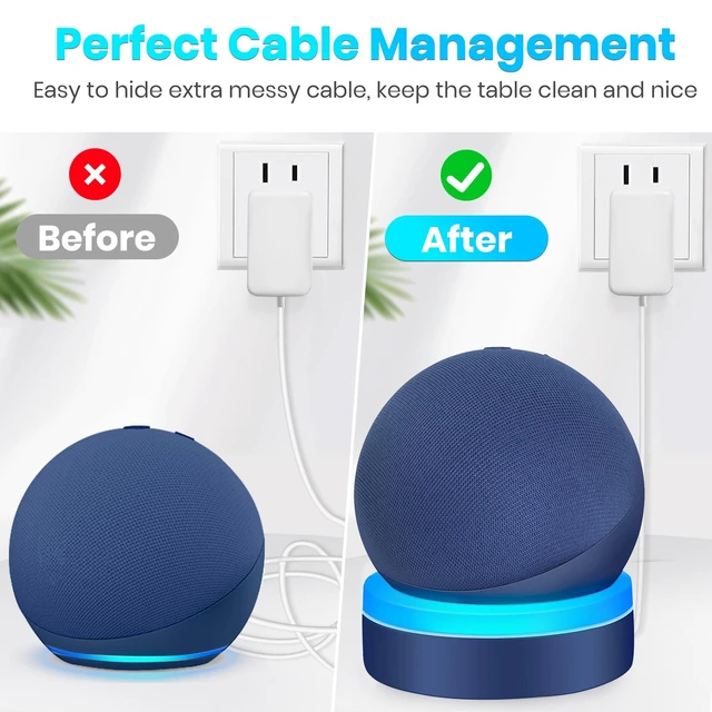 Alt view image 4 of 6 - Table Holder for Echo Dot 2026 New Model, Deep See Blue | Desktop Stand Mount for Echo Dot 5th Gen and 2026 New Model, Base Bracket with Light Guide, Built-in Cable Management