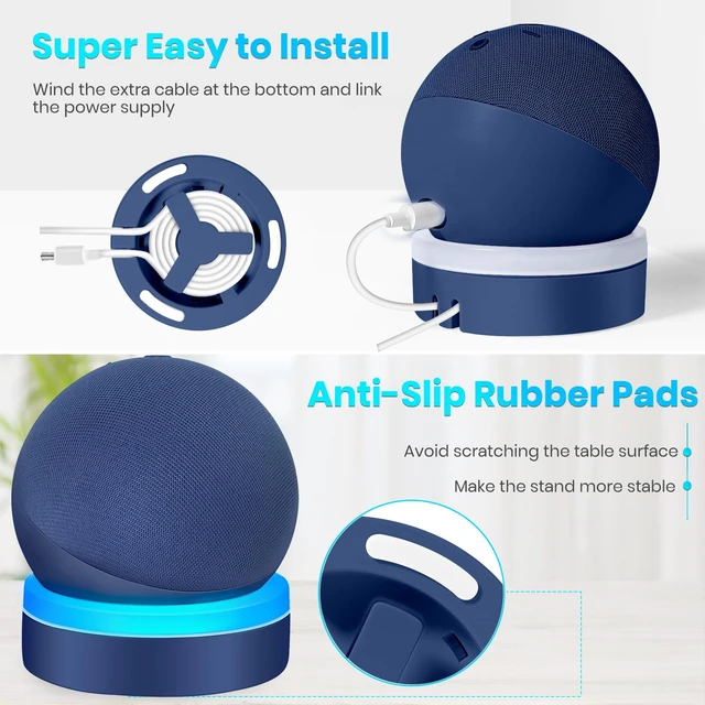 Alt view image 5 of 6 - Table Holder for Echo Dot 2026 New Model, Deep See Blue | Desktop Stand Mount for Echo Dot 5th Gen and 2026 New Model, Base Bracket with Light Guide, Built-in Cable Management