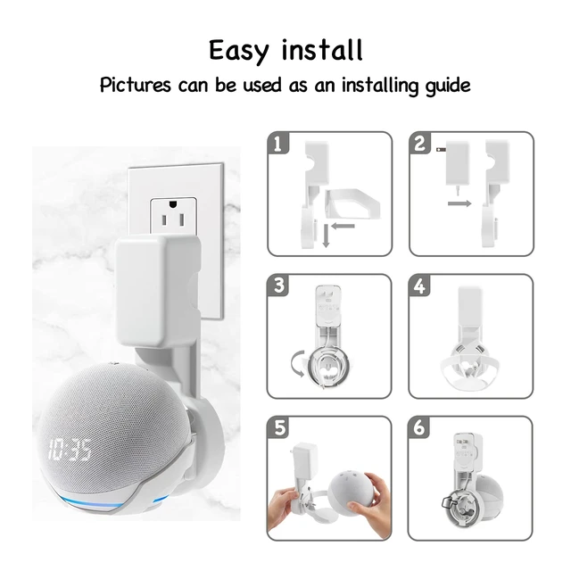 Alt view image 6 of 7 - Wall Mount Holder for Echo Dot 4th/5th Generation(1 Pack, White) | Outlet Hanger for Echo Dot 4th/5th Gen, Smart Speaker Stand, Space-Saving Dot Accessories, Built-in Cable Management shelf